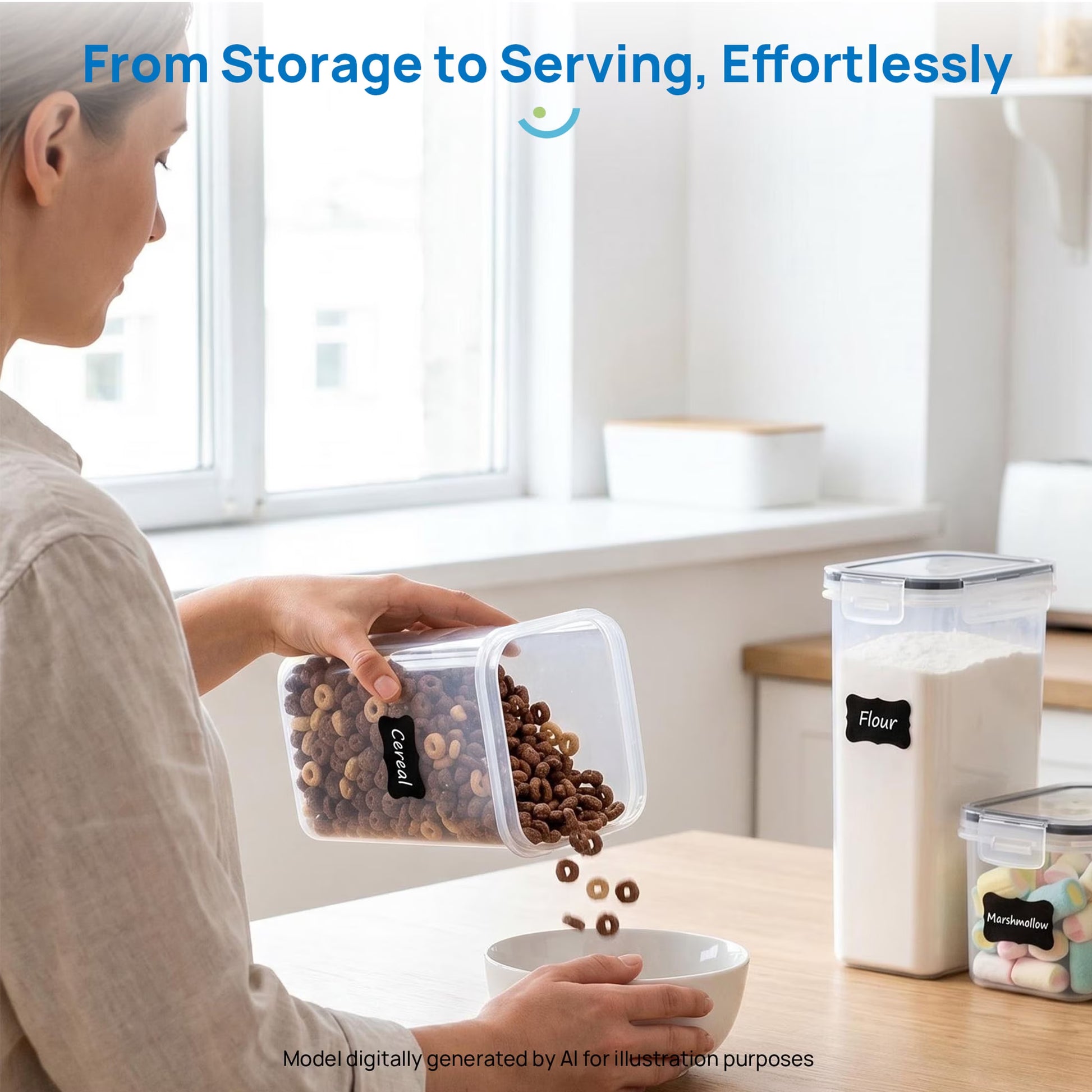 Airtight Food Storage Containers Set,  Bpa-Free 7Pcs Plastic Kitchen and Pantry Organization Canisters, Black